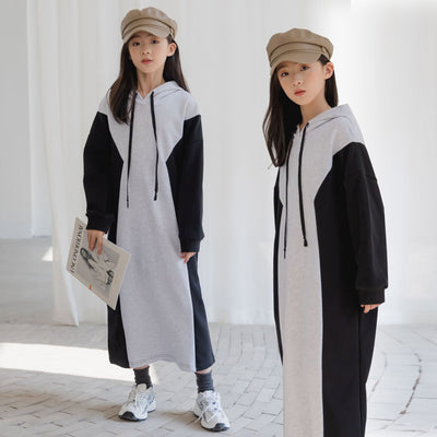 Vestido Suéter Princesa Bicolor de Manga Larga para Niña - Otoño e Invierno