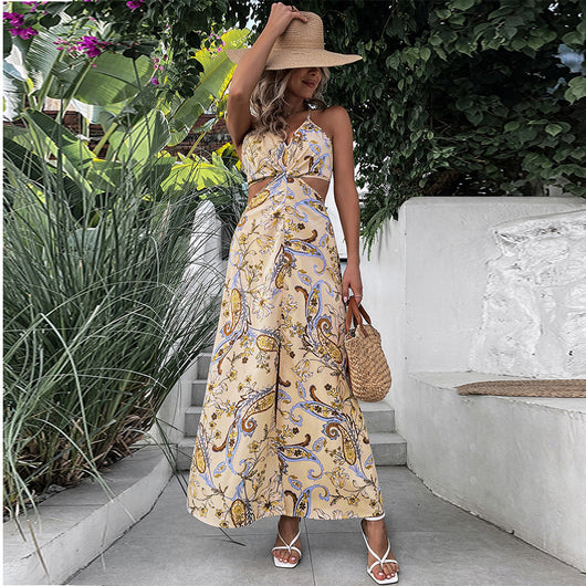 Vestido Elegante Halter Estampado sin Mangas para Vacaciones - Image 7