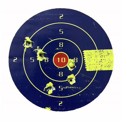 Roll of dark blue shooting target stickers with fluorescent yellow rings and numbers, and a red bullseye. - Image 12