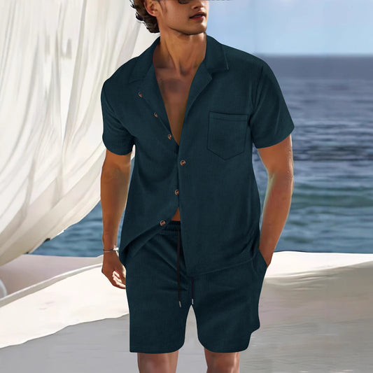 Camisa Tipo Cubana de Poliéster Manga Corta - Estilo Europeo para Hombre - Image 2