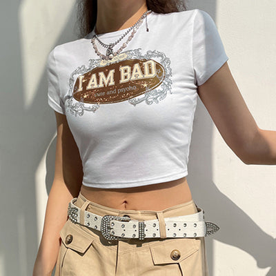 Blusa Cropped Cuello Redondo con Estampado de Letras - Image 13