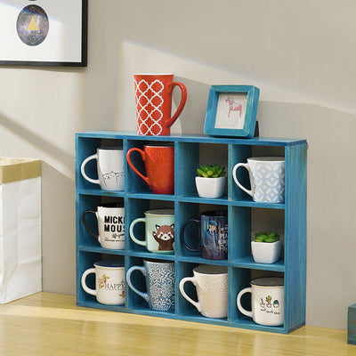 Gabinete Retro de Madera Maciza con 12 Compartimentos para Tazas - Image 3
