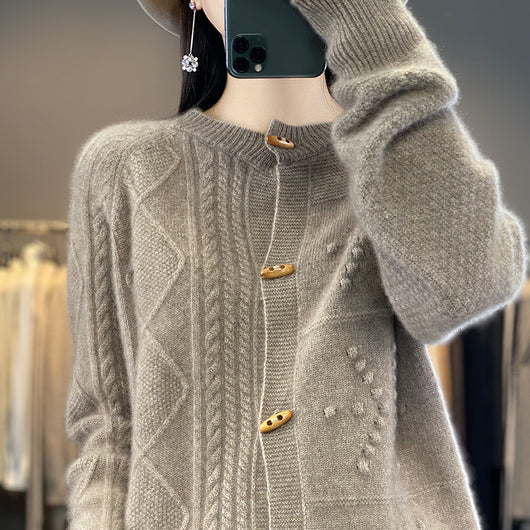 Cardigan de Lana Pura para Mujer Cuello Redondo Holgado - Image 9