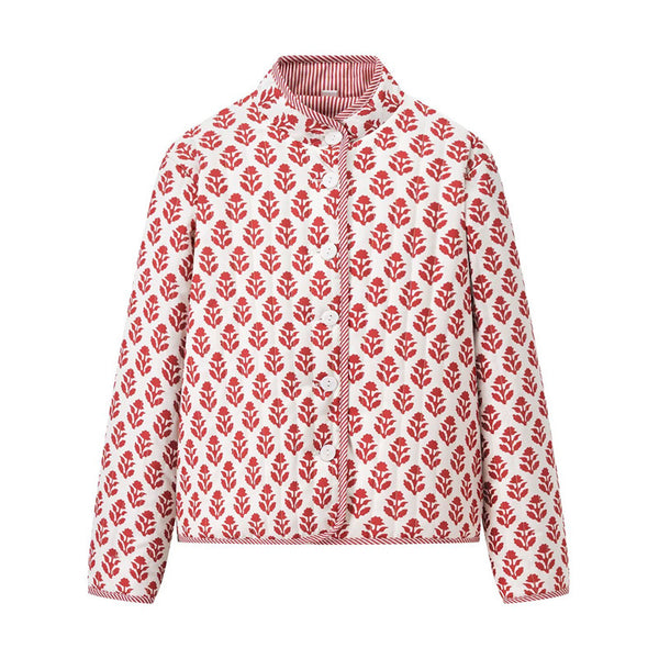 Abrigo Reversible de Algodón con Cuello Mao Estampado para Mujer