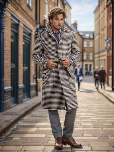 Abrigo de Lana Houndstooth Acolchado para Hombre - Image 14