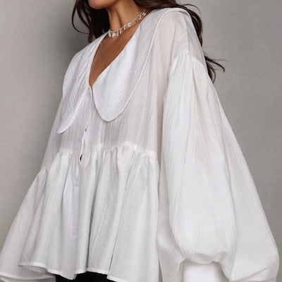 Blusa Elegante con Mangas Abullonadas y Volantes - Image 10