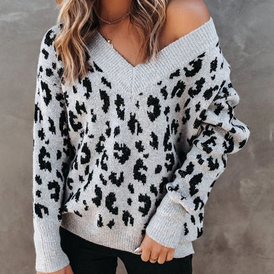 Suéter Suelto con Escote V y Estampado de Leopardo - Tejido Core-spun para Mujer - Image 9
