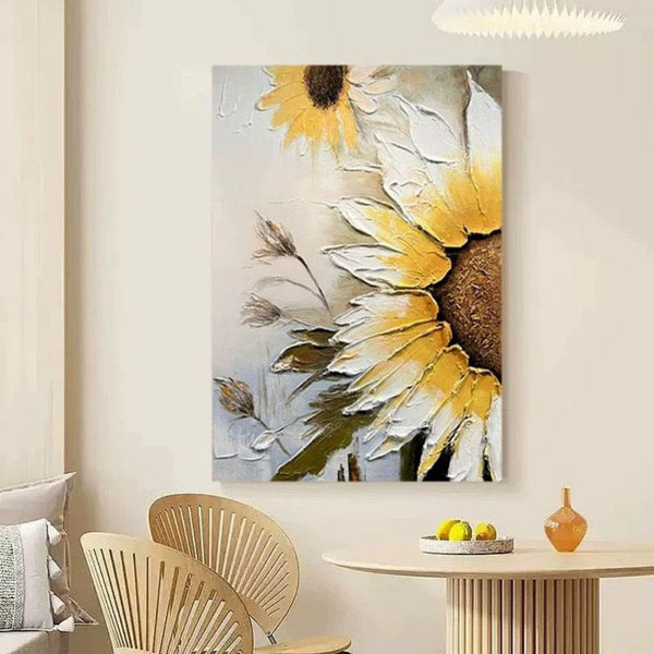 Cuadro Óleo Girasol Moderno Texturizado - Lienzo Decorativo sin Marco para Sala