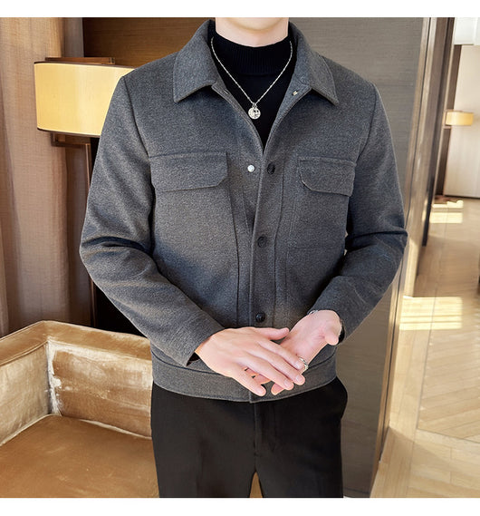 Blazer de Lana Corto para Hombre con Solapa Slim Fit Invierno - Image 11
