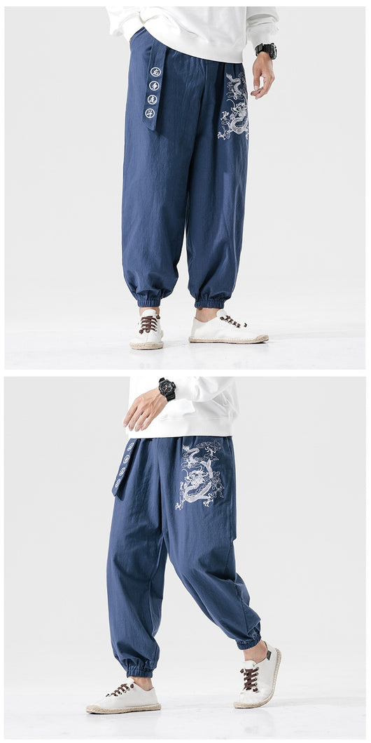 Pantalones Casuales Oversized con Bordado Dragón Estilo Suelto - Image 9