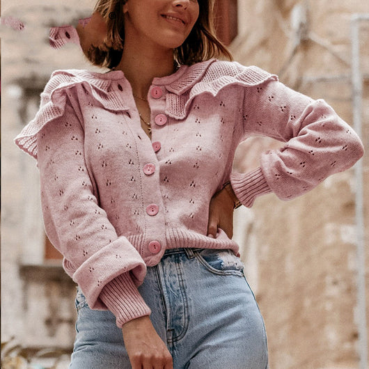 Suéter Femenino con Flores Caladas y Volantes - Image 9