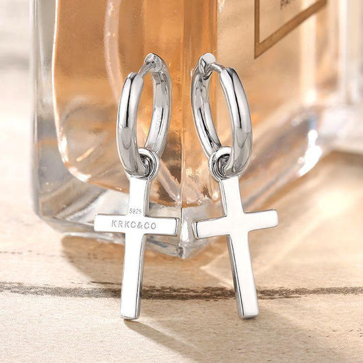 Aretes de Plata 925 Estilo Europeo Americano con Cruz Pequeña - Image 7