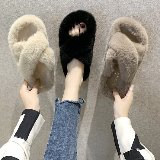 Pantuflas Cruzadas de Pelo de Conejo Suave para Mujer - Image 15