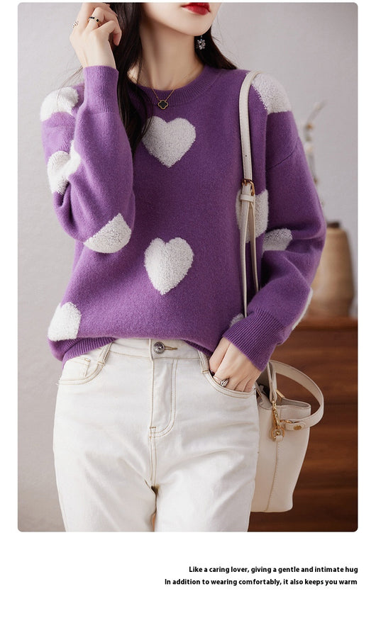Suéter de Cuello Redondo en Lana Pura para Mujer - Diseño Love - Image 23