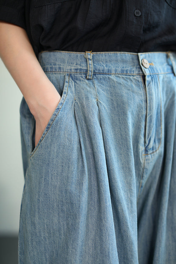 Pantalón Cropped Ancho de Tencel y Algodón para Tallas Grandes