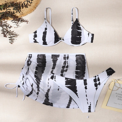 Traje de Baño de Tres Piezas con Soporte de Acero Negro y Blanco - Image 5