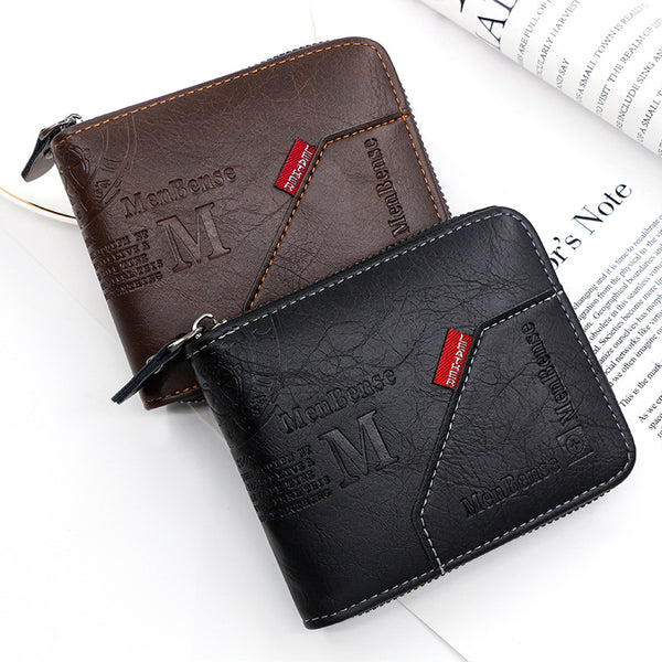 Billetera Hombre Tri-fold Capacidad Grande con Cadena y Múltiples Compartimentos