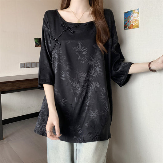 Blusa Vintage con Jacquard y Botones Estilo Chino - Image 22