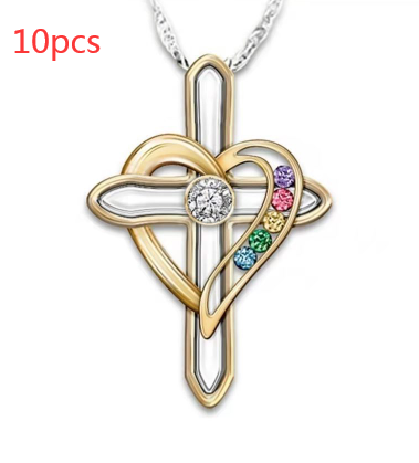 Collar Cruz de Amor con Gemas de Colores - Image 11