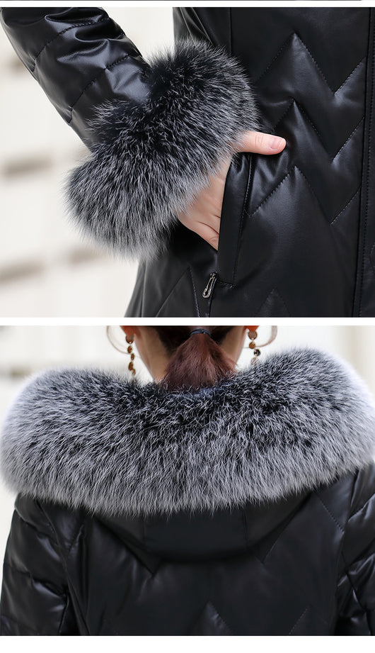 Chaqueta Acolchada con Cuello de Piel de Zorro y Capucha para Mujer - Image 11