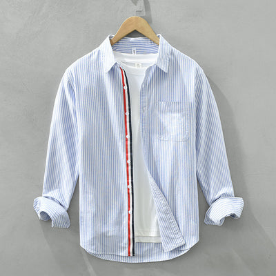 Camisa Casual Manga Larga a Rayas Verticales Estilo Japonés para Hombre - Image 7