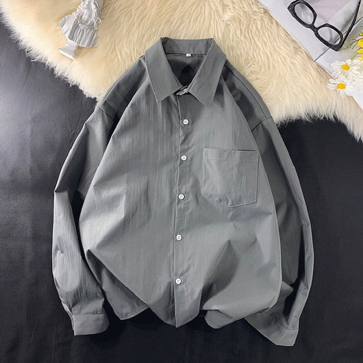 Camisa Drapeada de Manga Larga Color Sólido para Hombre - Image 10