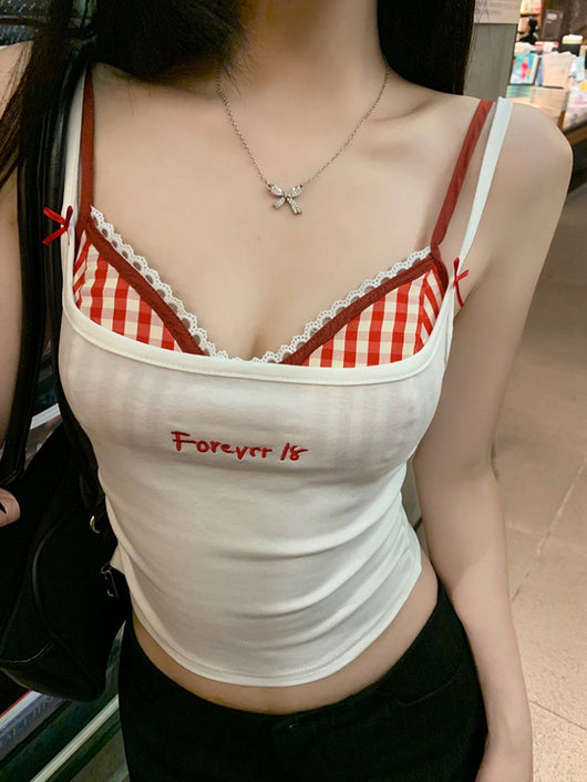 Blusa Corta Blanca con Encaje y Efecto Dos Piezas - Image 22