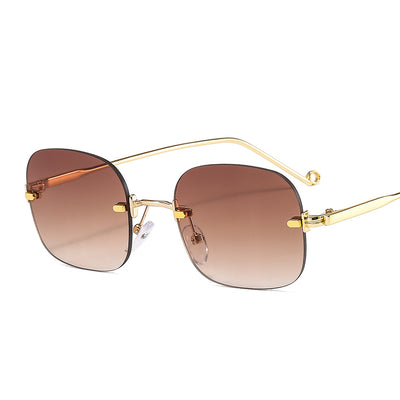 Frameless square sunglasses featuring vibrant blue lenses and sleek gold-colored metal temples and bridge. - Image 22