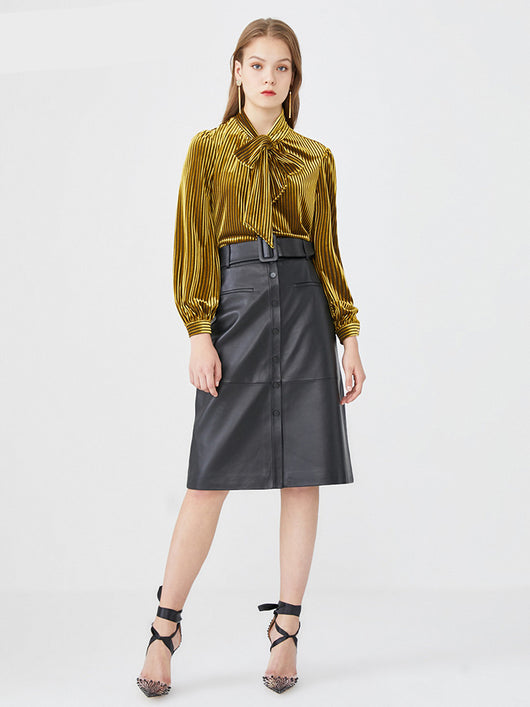 Blusa Tejida de Terciopelo Elástico con Encaje a Rayas - Image 9
