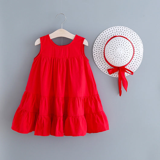 Vestido Infantil Sin Mangas Cuello Redondo - Colores Sólidos Verano - Image 5
