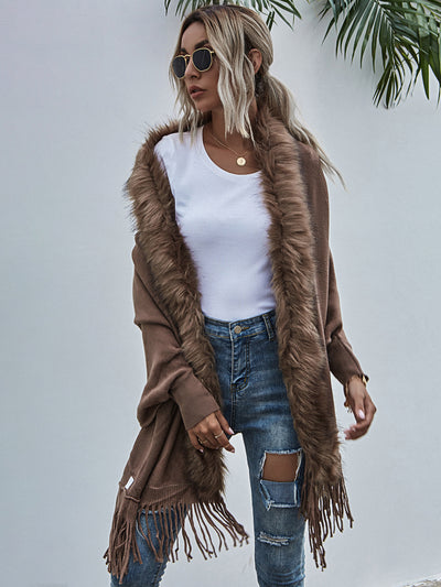 Cardigan Suéter con Cuello de Piel Sintética - Image 13