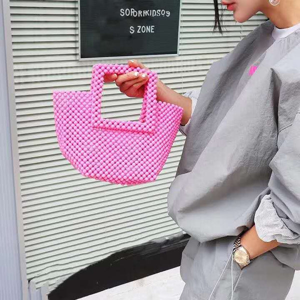 Bolsa Tote Blanca con Marco de Perlas