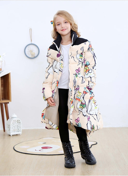 Abrigo Infantil de Plumón Europeo con Diseño Estampado y Lazo en la Cintura - Image 15