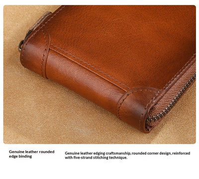 Cartera de Cuero Genuino para Hombre con Múltiples Compartimientos y Cierre de Cremallera - Image 8