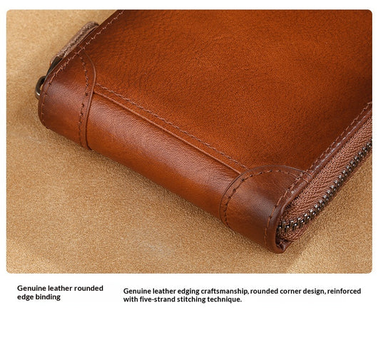 Cartera de Cuero Genuino para Hombre con Múltiples Compartimientos y Cierre de Cremallera - Image 8