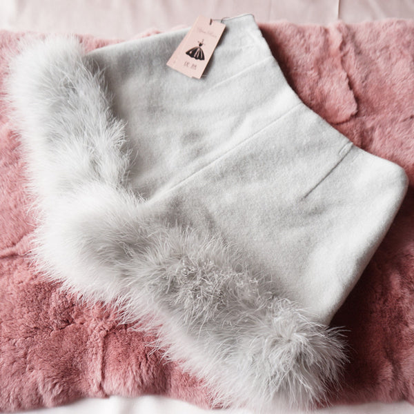 Shorts Japoneses Fluffy de Cintura Alta para Otoño e Invierno