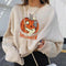 Christmas Sweater with Pumpkin Print Round Neck Long Sleeve