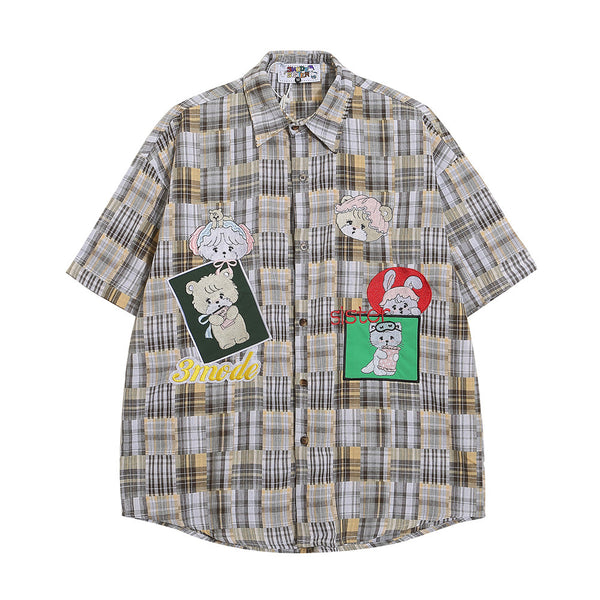Camisa Cuadros Suelta Manga Corta para Hombre