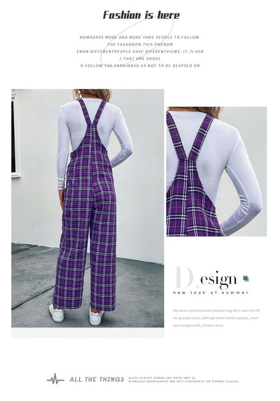 Jumpsuit Casual de Cuadros con Tirantes Finos para Mujer - Image 9