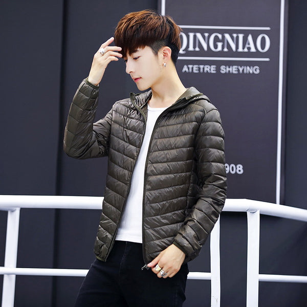 Chaqueta Puffer Ultraligera con Capucha - Abrigo de Plumas de Pato Slim Fit para Invierno