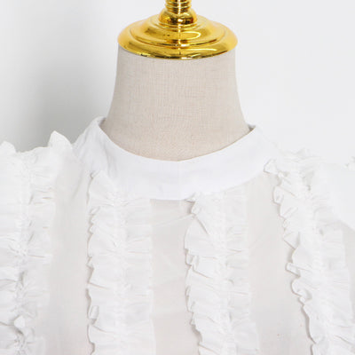 Camisa Corta Cuello Redondo Liso con Costura en Oreja de Madera - Image 10