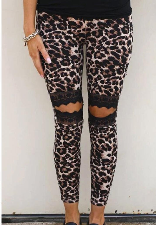 Pantalones Slim Mujer con Encaje Hueco y Estampado Leopardo - Image 11