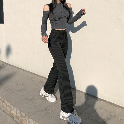 Pantalón Recto Mujer Diseño a Rayas Estilo Moderno
