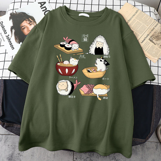Playera Gato Sushi Estilo Cartoon para Hombre - Image 4