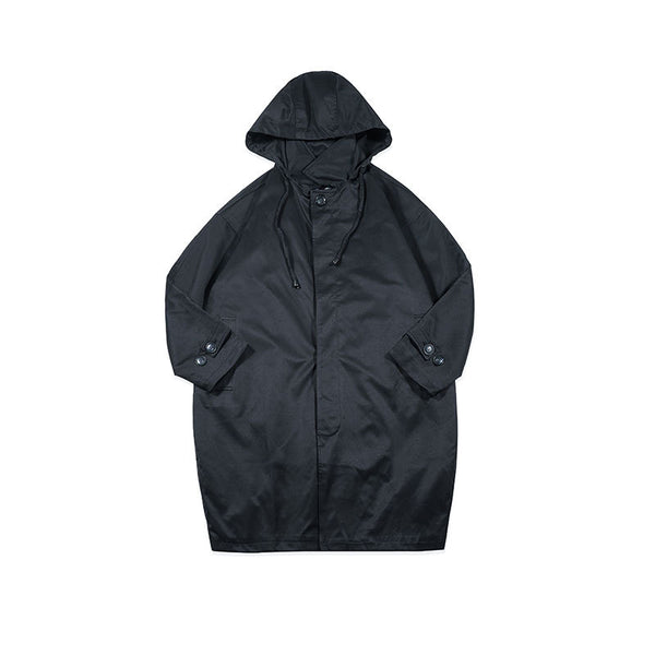 Abrigo Tipo Trench con Capucha y Cordones - Estilo Casual Japonés