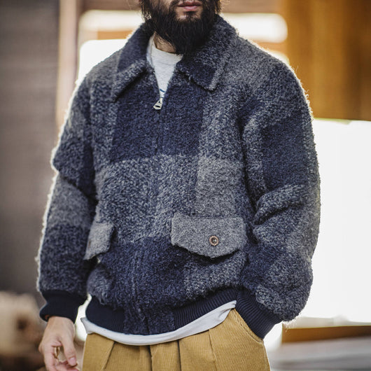 Cardigan Tipo Solapa a Cuadros para Hombre - Otoño - Image 11