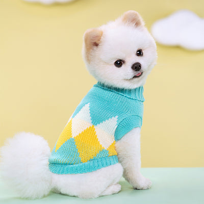 Suéter Tejido Floral a Rayas para Mascotas con Cuello Solapa y Cierre Elástico
