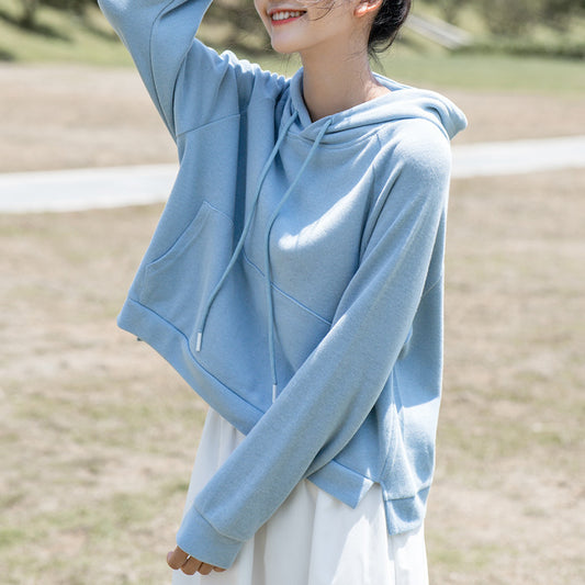 Chaqueta Sudadera Cropped con Capucha en Colores Sólidos para Mujer - Image 2