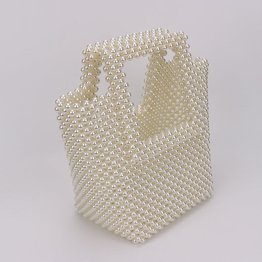 Bolsa Tote Blanca con Marco de Perlas - Image 6