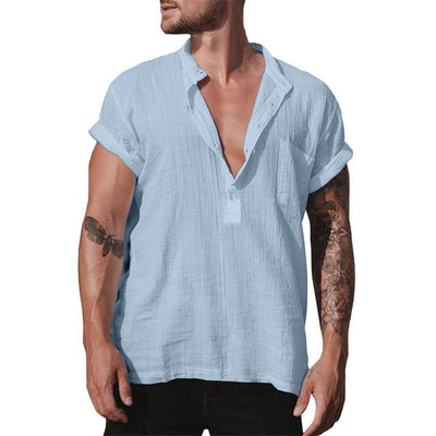 Camisa Suelta de Cuello Clásico con Bolsillo y Manga Corta - Image 12
